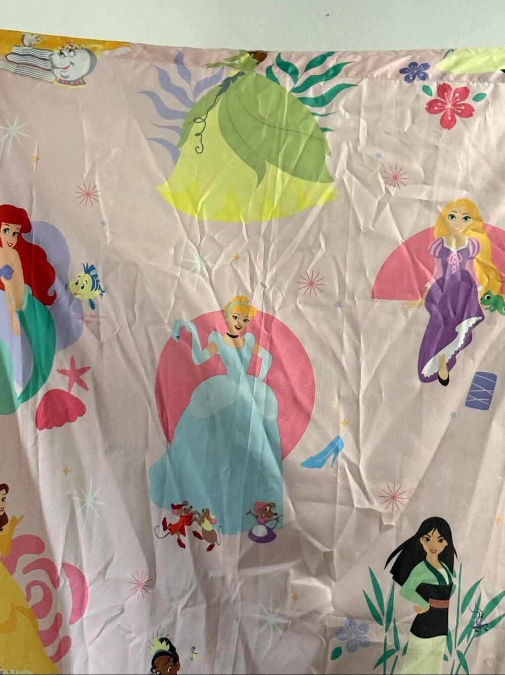Disney Princess pastel pink curtain 4 panels Franco Cinderella, Ariel, Mulan